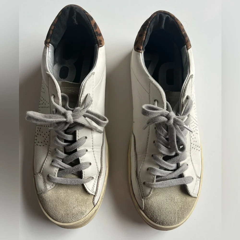P448 White Sneakers with Leopard Accent